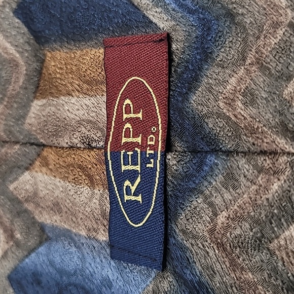 Repp Ltd X-Long Blue Green Tan Geonetric Men's Tie - Picture 2 of 3